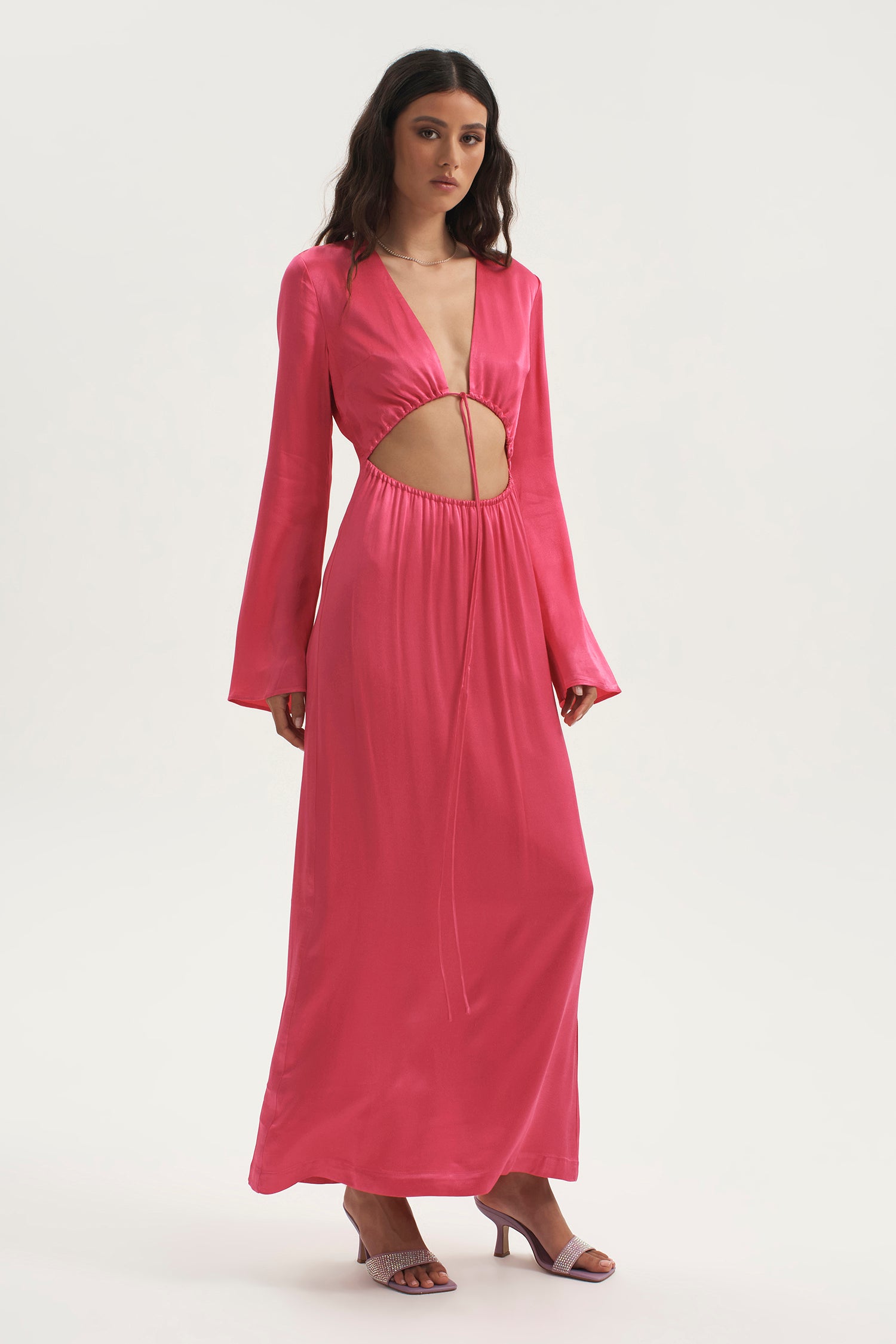 Lilith Drawstring Cut Out Dress Hot Pink-XXL / HOT PINK