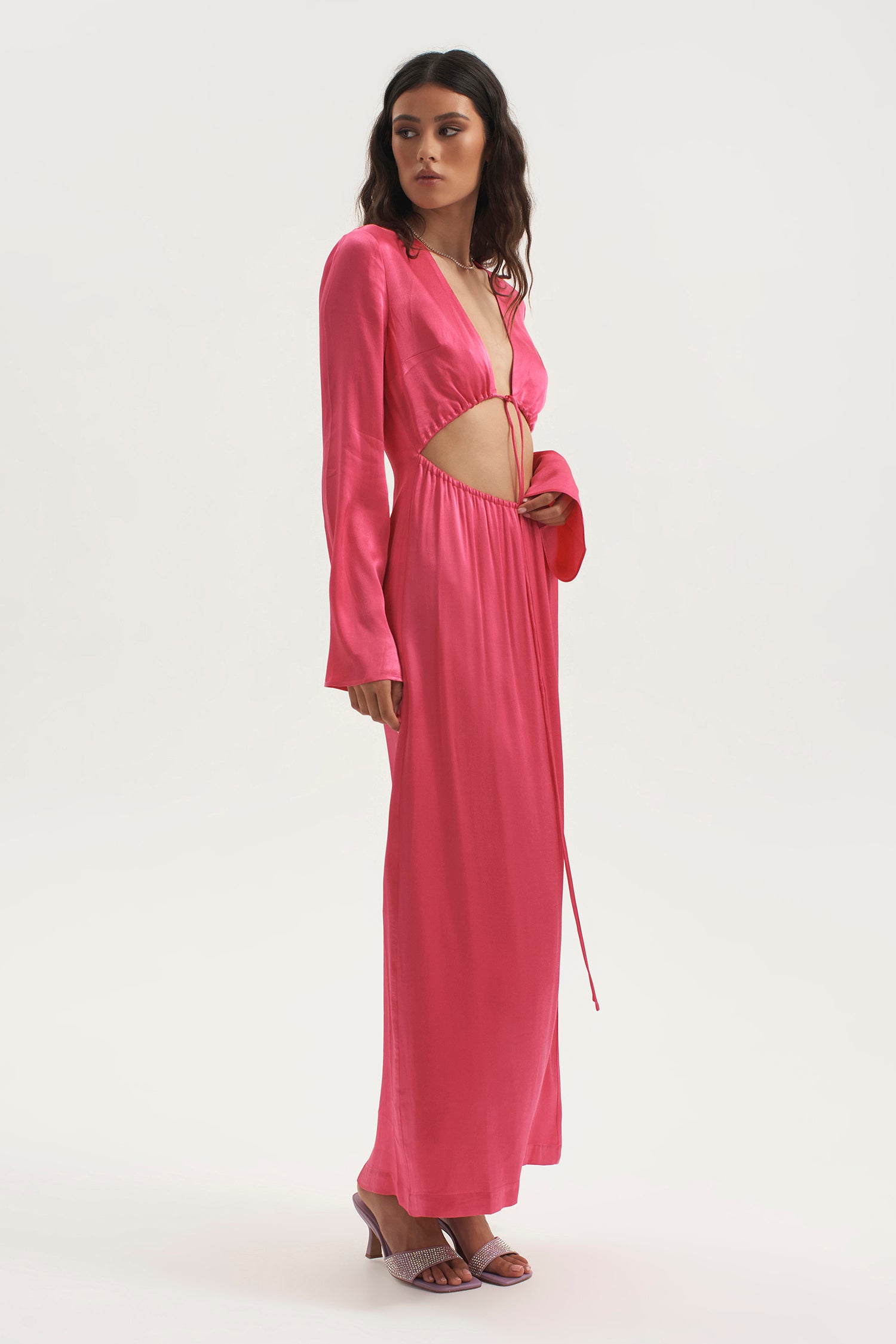 hot pink drawstring dress Lilith Drawstring Cut Out Dress Hot Pink OWNLEY ONLINE