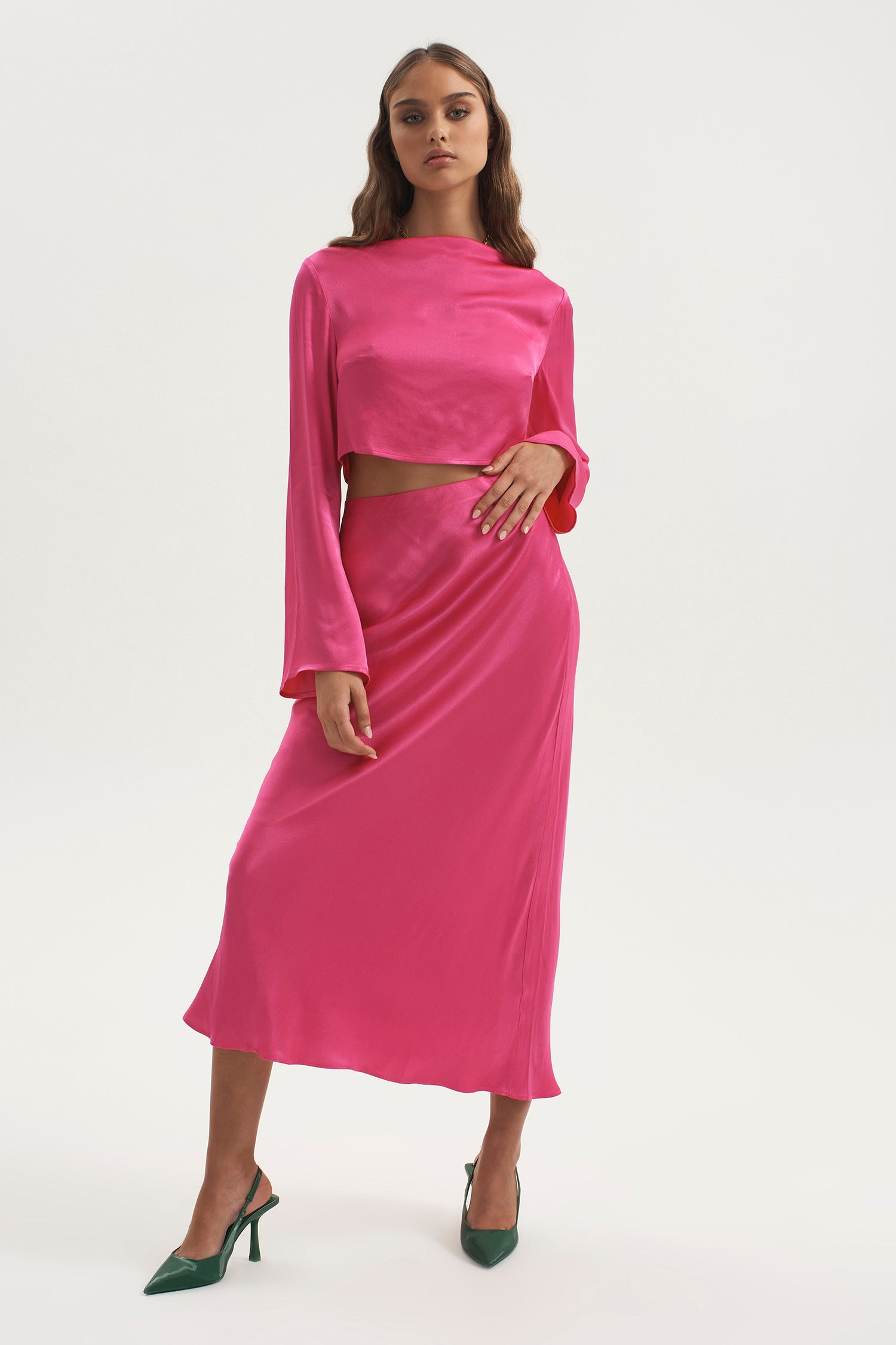 Hot pink midi skirt best sale