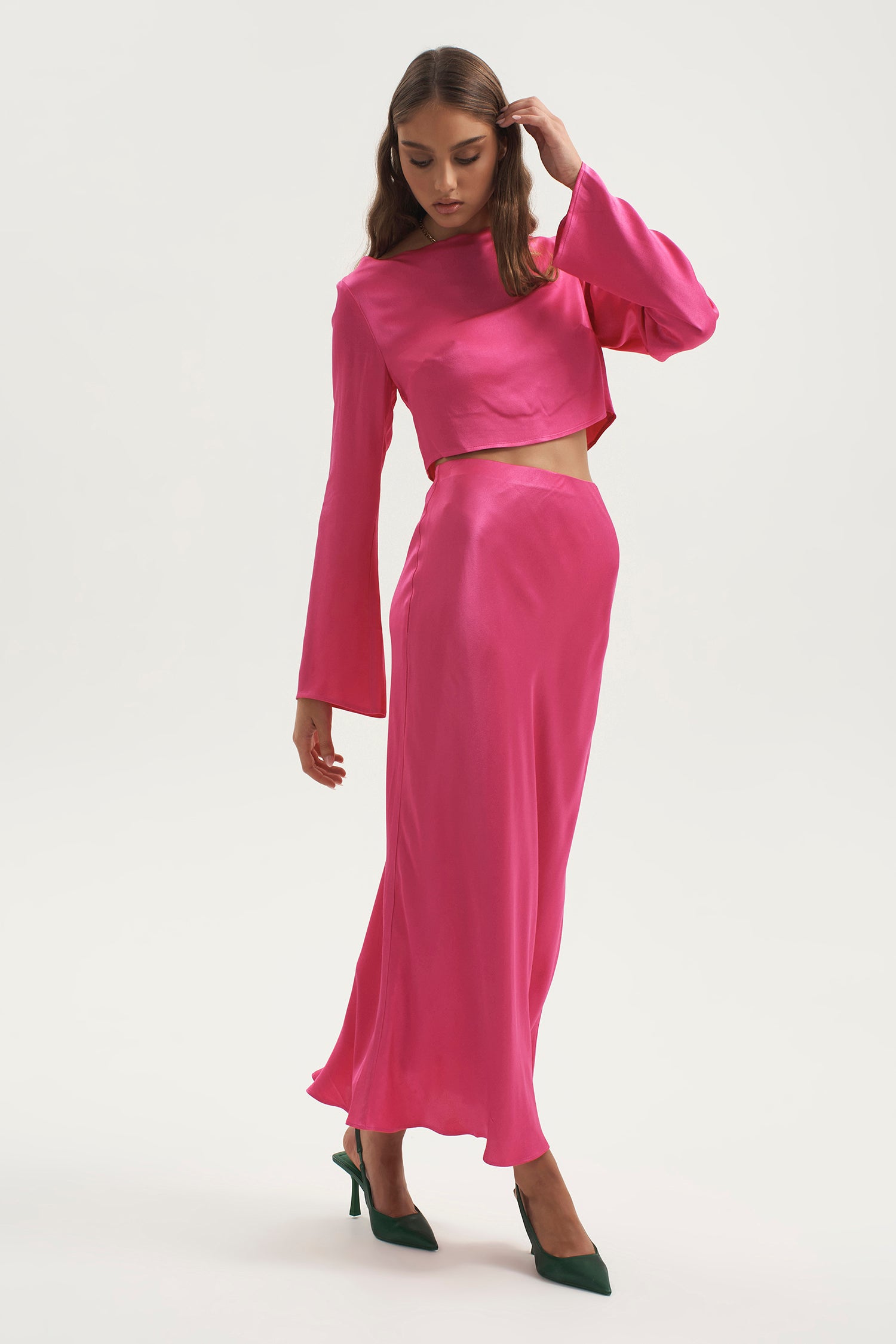 Fuchsia pink midi skirt hotsell